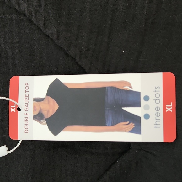 Three Dots Double Gauze Flutter Sleeve Top in Black Size XL MSRP $138 W-538 - Picture 4 of 9